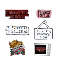 stranger things enamel pins tv series eleven brooch friends dont lie denim shirt pin badge for bag lapel gothic jewelry gift