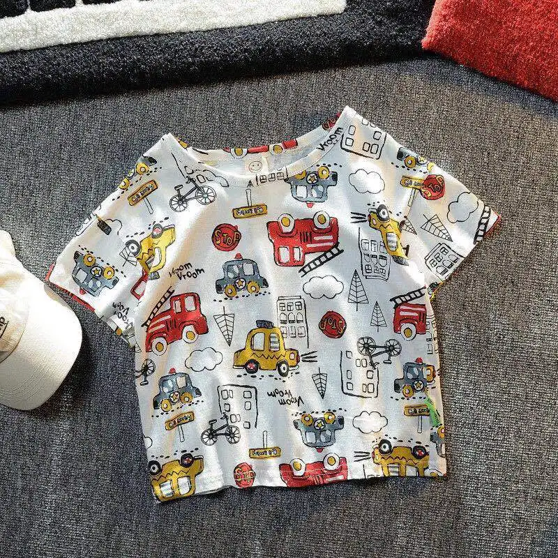 

Summer New Men's Clothes Children's Boys' Top Cartoon Car Pure Cotton Short Sleeve Casual Round Neck T-shirt P107