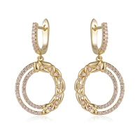 womens double hoop drop earrings sparkling small and exquisite banquet with stone inlay fashion refinement