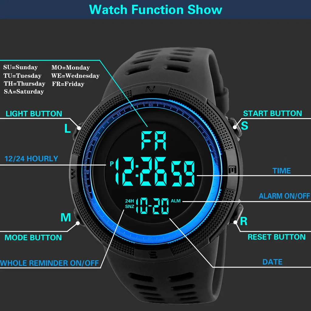 Часы Наручные мужские цифровые светодиодные спортивные электронные