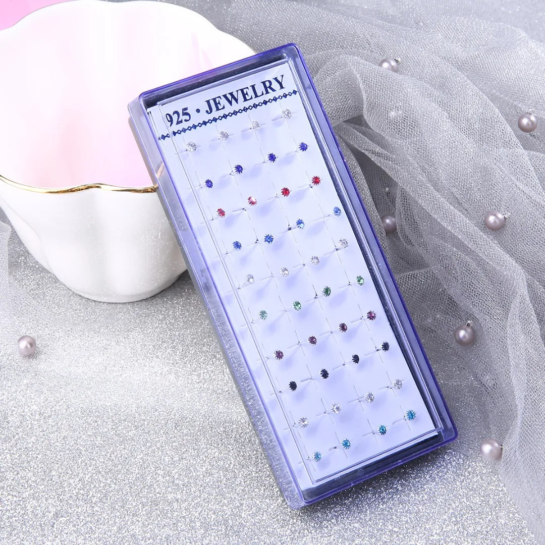 40 шт./компл. миниатюрные серьги-гвоздики Shellhard с серебряным покрытием стразы