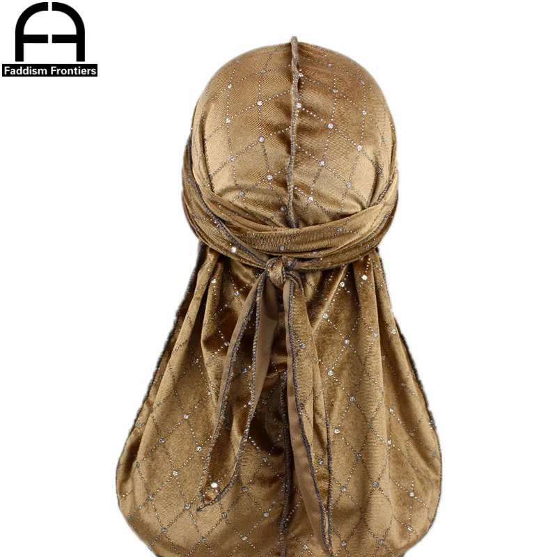 Мужская блестящая бархатная бандана-тюрбан головной убор в полоску с волнами