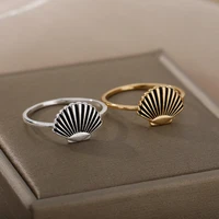 stainless steel color shell rings for women shell shape crown ring engagement wedding party jewelry gift bijoux femme