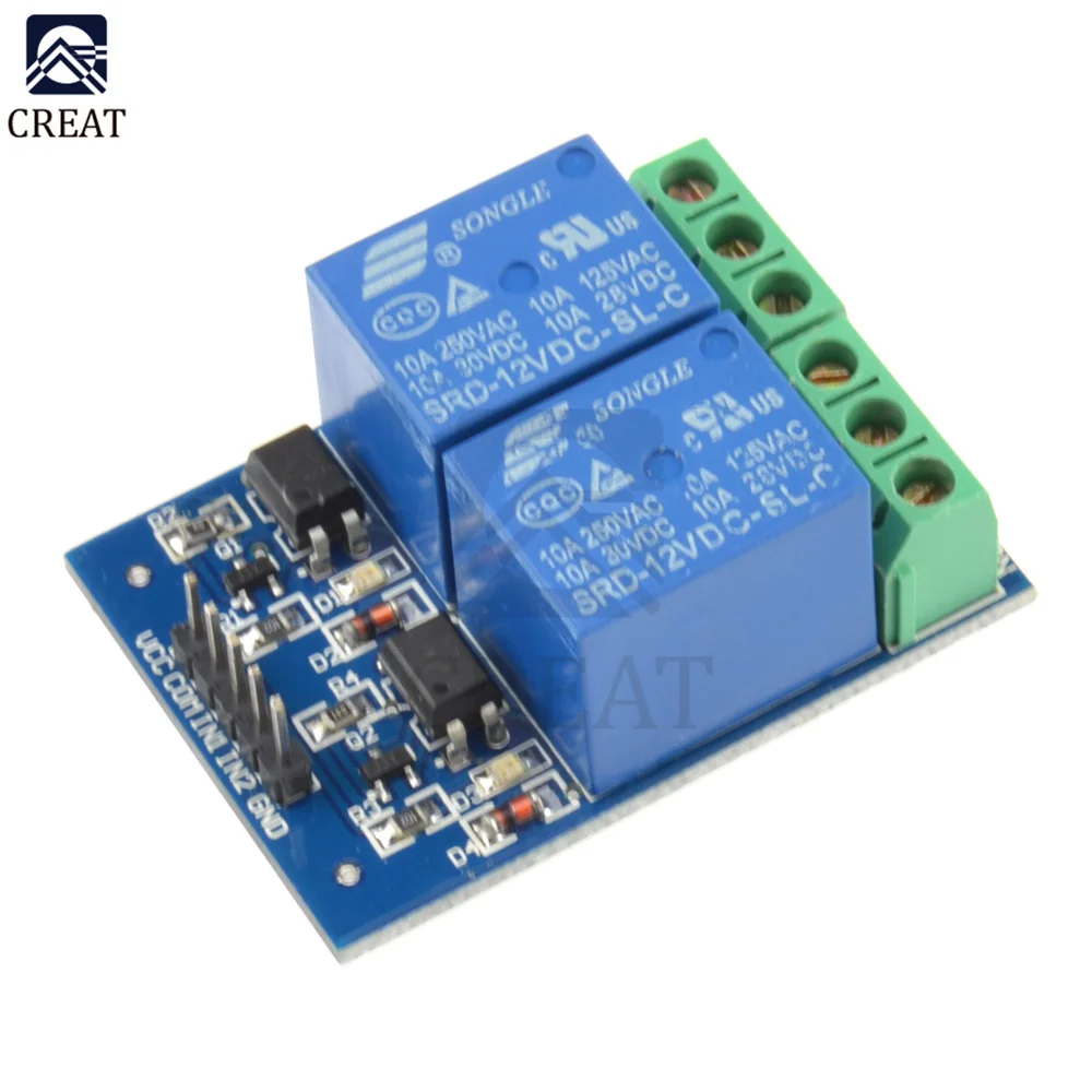 12V 10A 250VAC/30VDC Two 2 Channel Relay Module Board With Optocoupler For PIC AVR DSP ARM For Arduino EL817 Optocoupler I/O IO