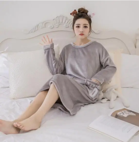 Fdfklak Для женщин Детское Белье для сна Длинные рукава утепленные ночные рубашки