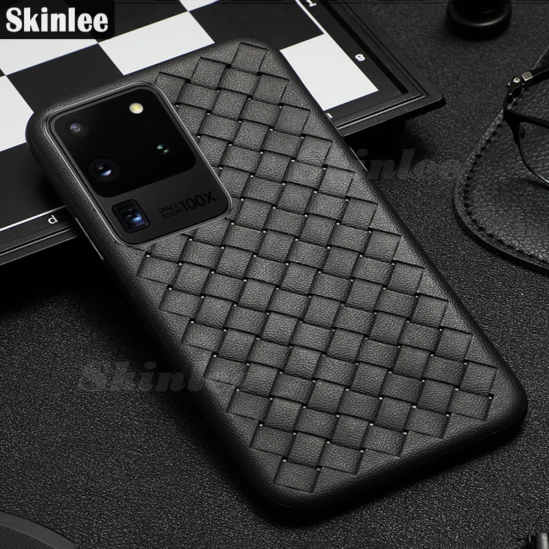 Кожаный чехол Skinlee для Samsung Galaxy S20 Ультратонкий с полной защитой Cross BV тканый