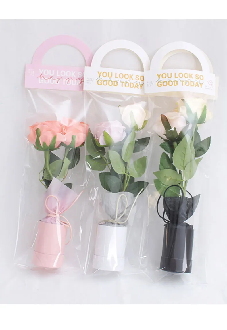 

10PCS 15x45cm White/Pink Plastic Flower Bag English Alphabet Tote Bag Valentine's Day/Mother's Day Handle Flower Gift Pouch