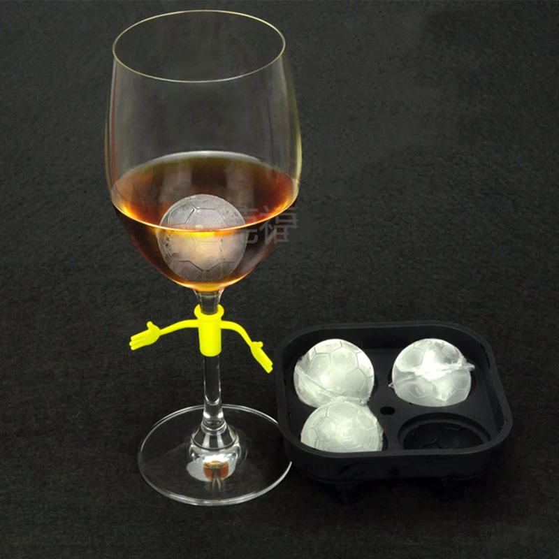 

4 Holes 4.3cm Diameter Food Grade Silicone Football Shape Ice Cube Tray Ball Ice Maker Mold