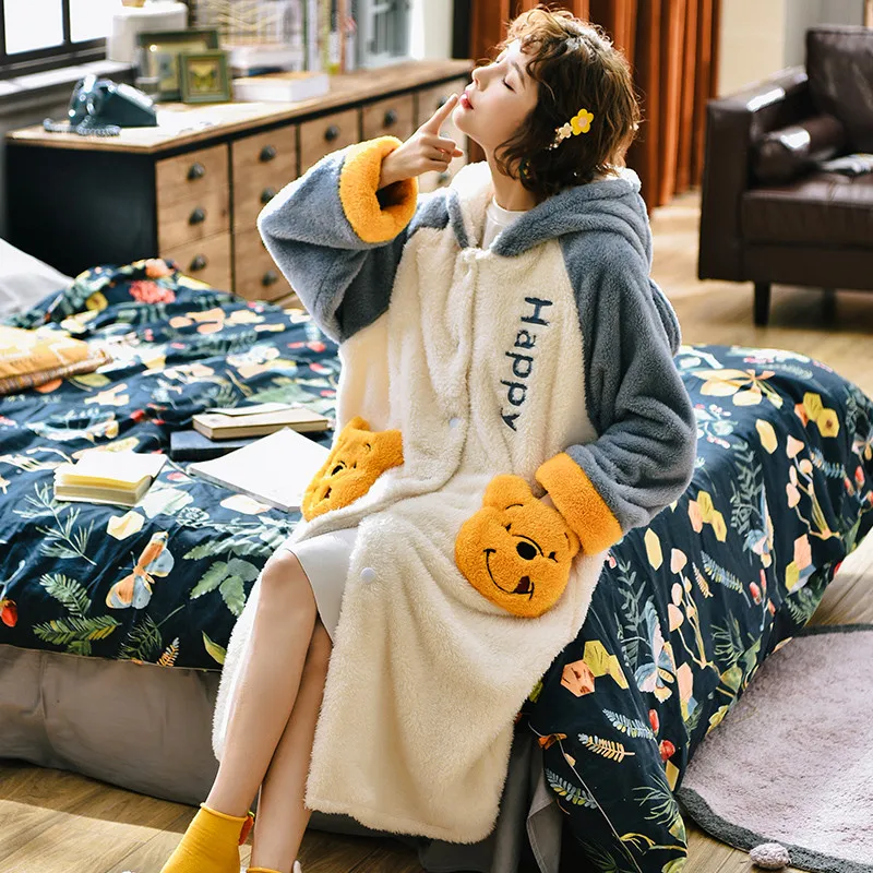 Зимние женские халаты Коралловая бархатная одежда для сна милый мультяшный