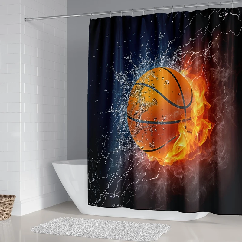 

Bathroom Polyester Waterproof Shower Curtain 3D Sport Football Basketball Fire Golf Tennis Print Bath Curtains For Athlete