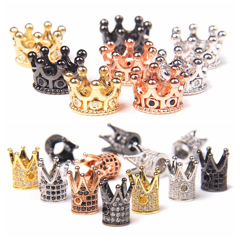 

5pcs Micro Pave Crown Bead Charm Copper Alloy Inlay Zircon Spacer Bead Charm Pendant for Jewelry Making DIY Bracelet Accessories