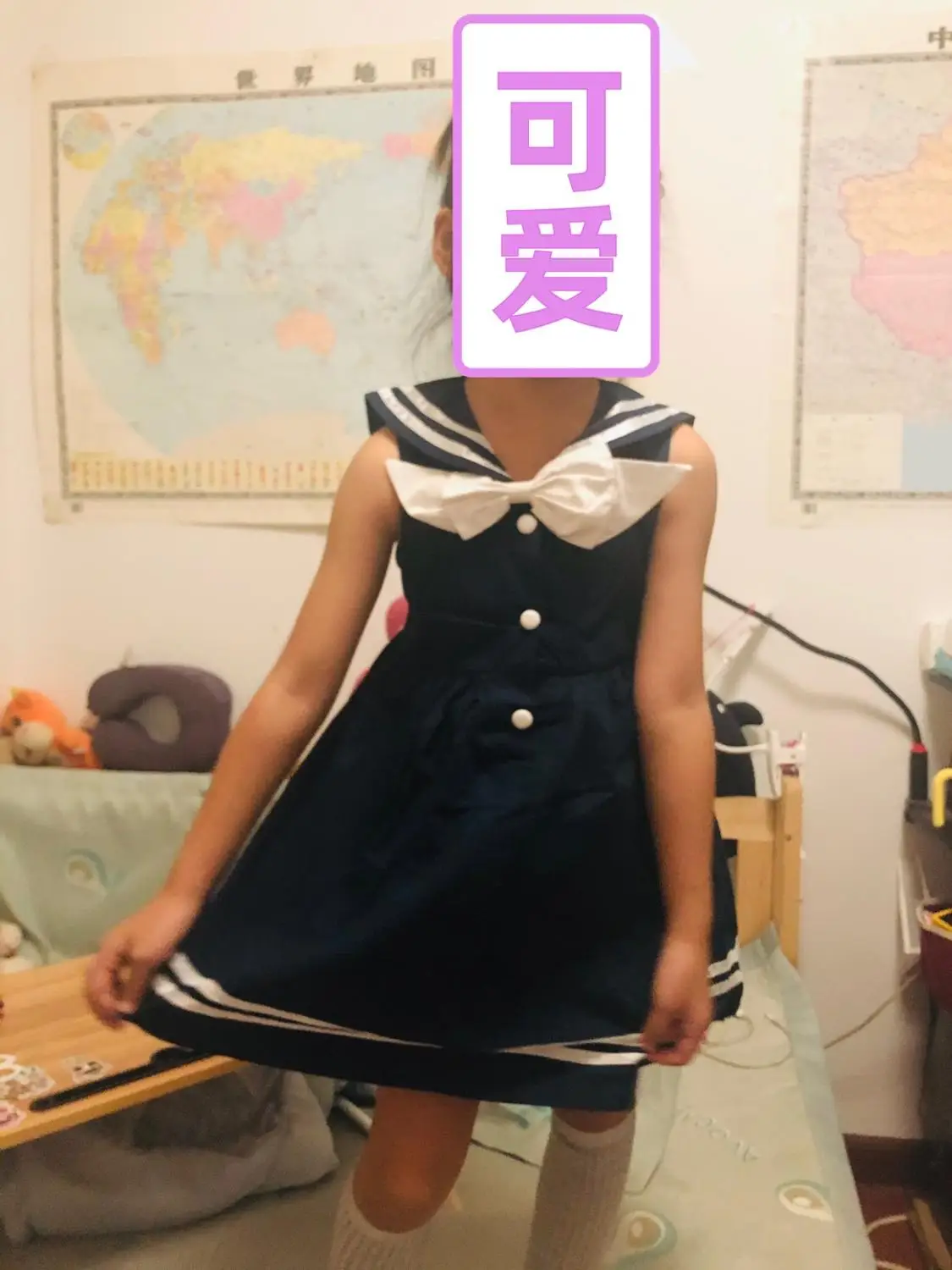 2021 Summer 2-10T Years Children Sweet Sleeveless Vest Bow Sailor Collar Navy Blue White Patchwork Little Kids Girls Dress | Детская
