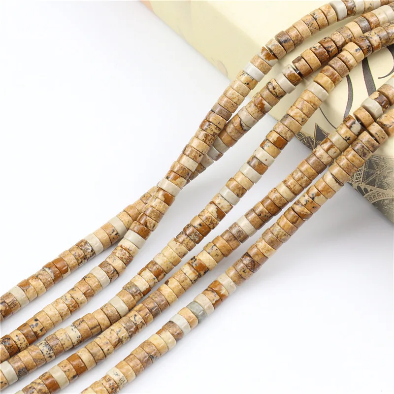 Natural Brown Picture Jasper Spacer Beads Caps Loose Semi Gemstone for Beading Jewelry Making 6mmx3mm 38cm