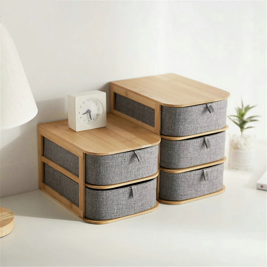 

Multi Layer Drawer Bamboo Storage Box Cosmetic Organizer Home Office Organiser