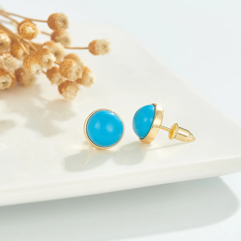 

Particular Semi-Precious Gemstone Turquoise Round Stud Earrings in Silver Jewelry for Women/Men Casual /Sporty /Daily OPE037