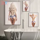 Сексуальная полуобнаженная Картина на холсте, плакаты и принты блонд без одежды для девушек, картины на стену для ванной, гостиной