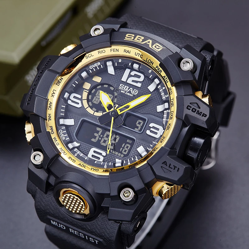 

Gold Watch Men Luxury Style Dual Display Sport Mens Watches Top Brand Waterproof Outdoor Multifunction Male Clocks Orologio Uomo