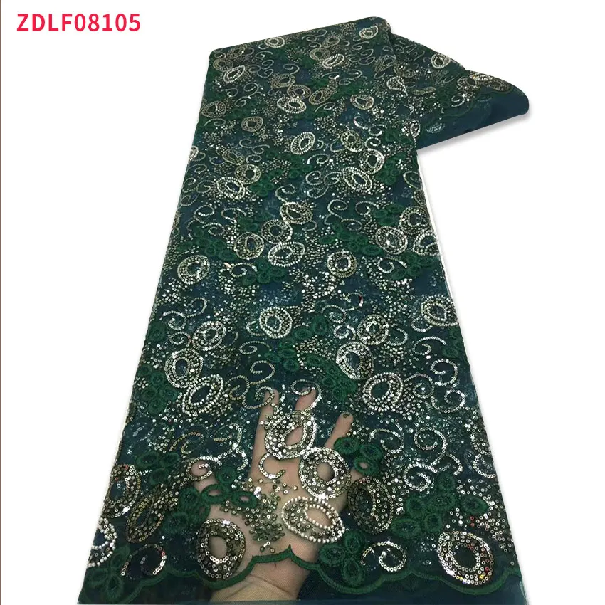 

African new embroidery sequins mesh lace fabric party 5 yards DIY dress wedding dress sewing ZDLF08105