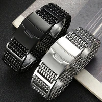 20mm 22mm 24mm quality milanese shark mesh micro adjust double insurance buckle for omega watch band aviator japan vostok