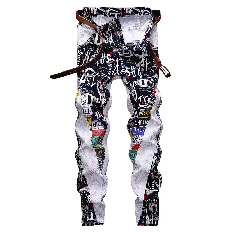 

Men's Jeans Fashion Skinny Personality Stretch Print Trendy Straight Casual Pants