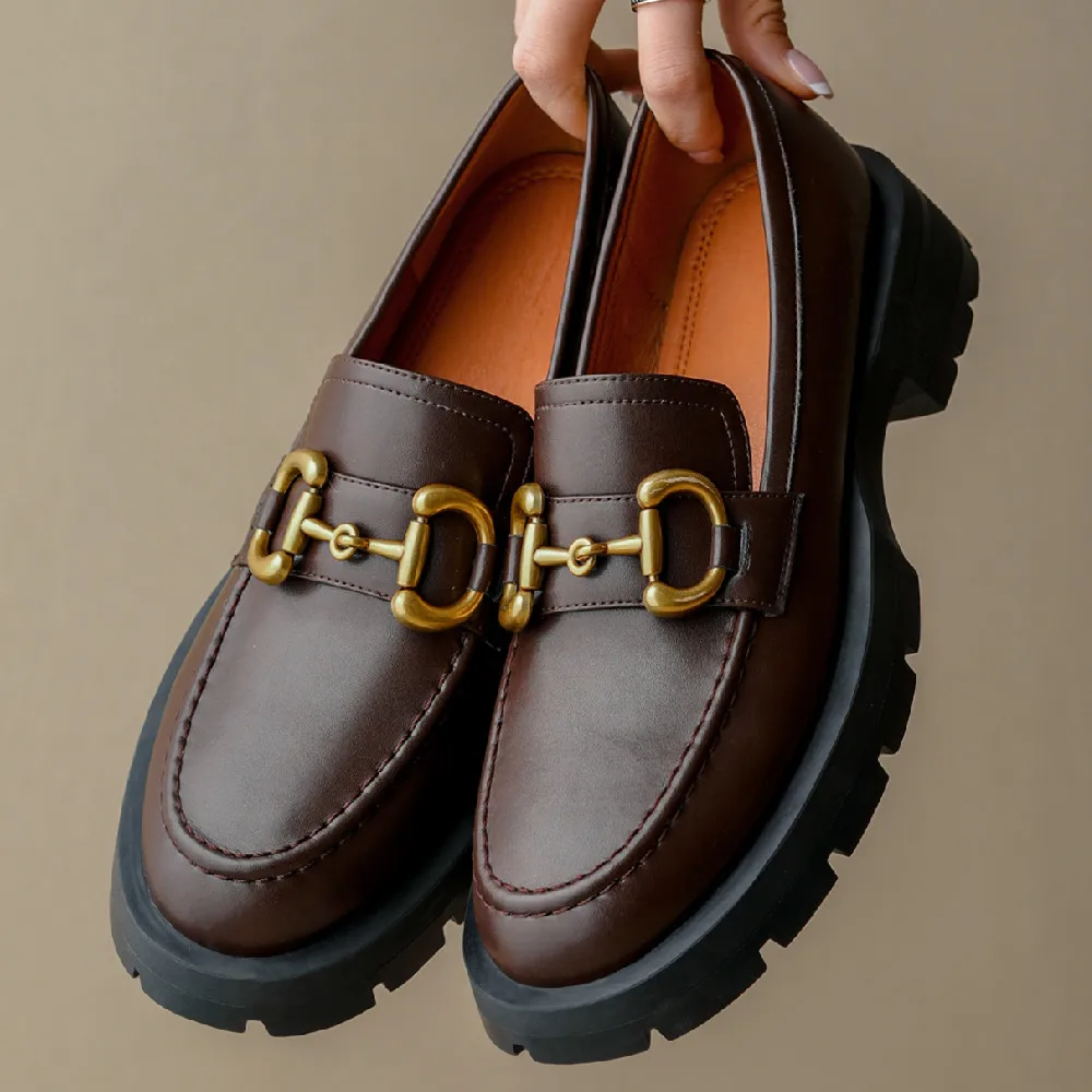 

Лоферы женские из натуральной кожи, толстая подошва, платформа, плоская подошва, слипоны, металлическая пряжка, удобные мягкие мокасины, пов...