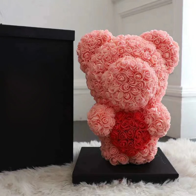 Большой медведь розы с коробкой Роскошная 3D мыльница плюшевый мишка Искусственный цветок розы новогодние подарки дропшиппинг - Цвет: orange red