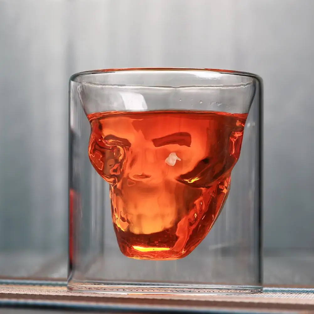 

Colorful mugs glass cup drinkware kawaii cups Transparent doublelayer crystal skull glass personality bar creative whiskey glass