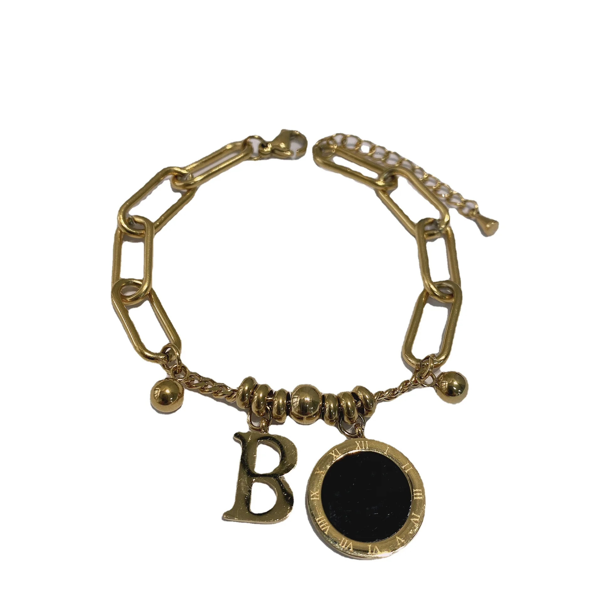 

Titanium steel letter B Bracelet women's fashion shell geometric circle Roman numeral simple hand decoration