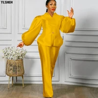 two piece set women tracksuit fall clothes african dresses for women 2021 party puff sleeve tops pants suits outfits plus size