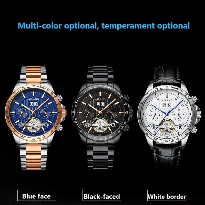 

2021 New AILANG Genuine Watch Male Mechanical Watch Waterproof Luminous Hollow Automatic Black Technology Watch Hong Kong Style