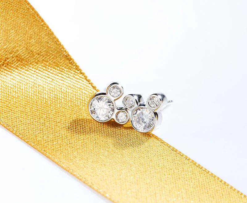 Посеребренные серьги для женщин ясные CZ серьги-гвоздики с Микки для девушек Подарок Леди ювелирные изделия