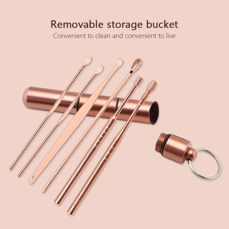 6 Pcs/Set Ear Wax Pickers Stainless Steel Earpick Remover Curette Pick Cleaner Spoon Care Clean Tool |