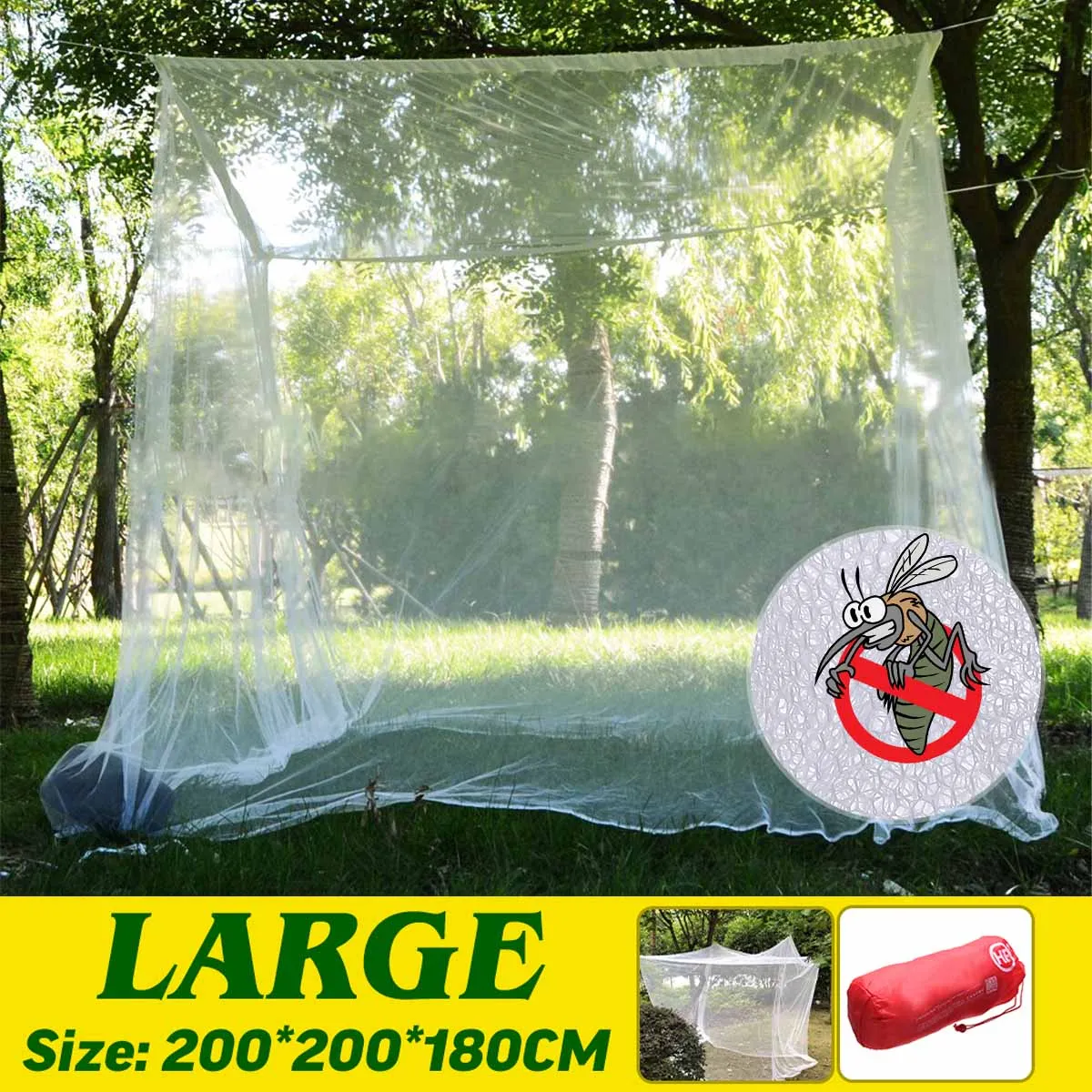 

Camping Anti Mosquito Net 2M Large Portable Travel Outdoor Storage Bag Insect Tent Household Repellent Tent Curtain Netting