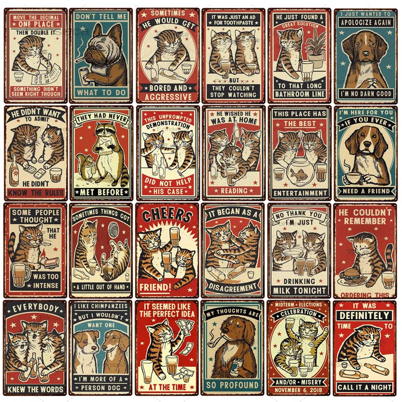 Винтажный металлический постер в виде животных собаки кошки домашний декор