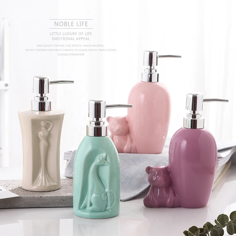 

Ceramics Soap Bottle Foaming Lotions Refillable Bottle Flower Pump Head Soap Shampoo Cosmetic Empty Bottle Bathroom Decoration