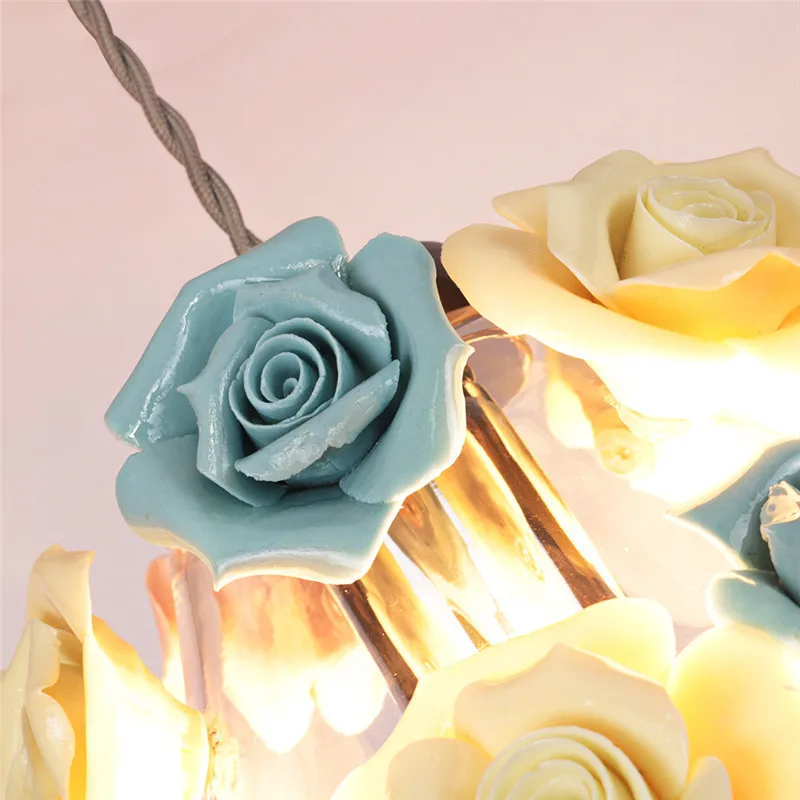 

New Nordic Simple Creative Single Head Chandelier Bedside Lamp Ceramic Flower Decorative Chandelier Dining Room Restaurant Iron