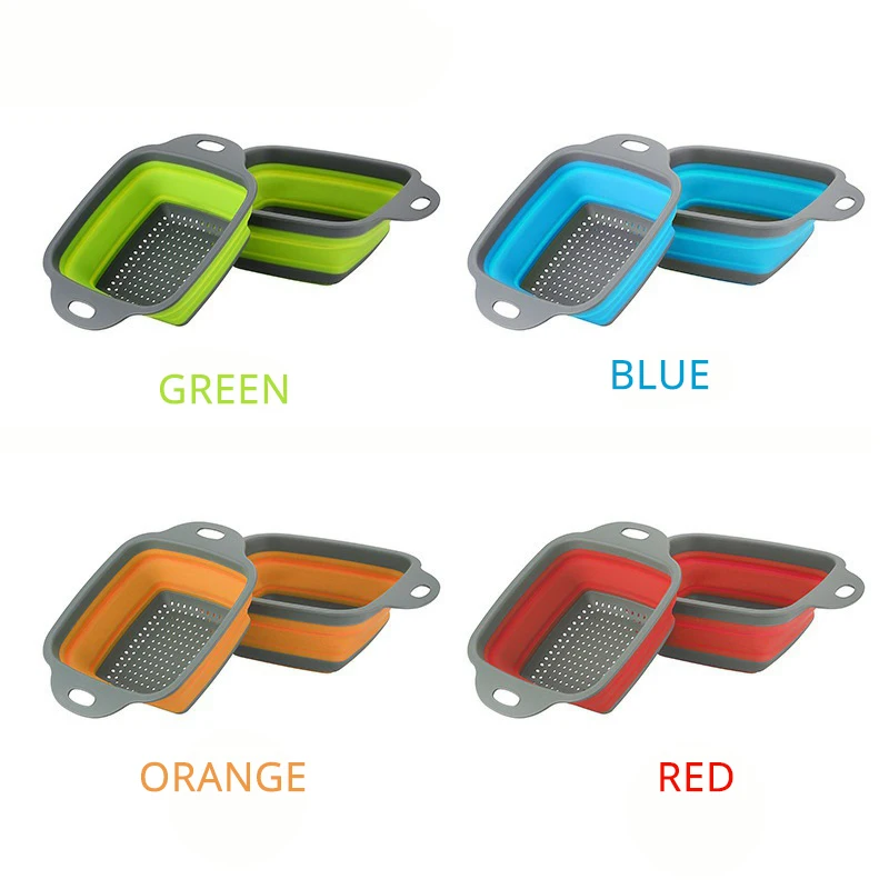 

2021 new Fruit Vegetable Washing Basket Strainer Portabl Silicone Colander Collapsible Drainer With Handle Kitchen Tools