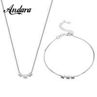 new 925 silver jewelry set silver three square necklace bracelet set for woman charm jewelry gift