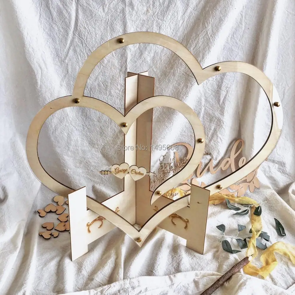 Заказная книга для гостей с двойным сердцем деревянная Персонализированная на