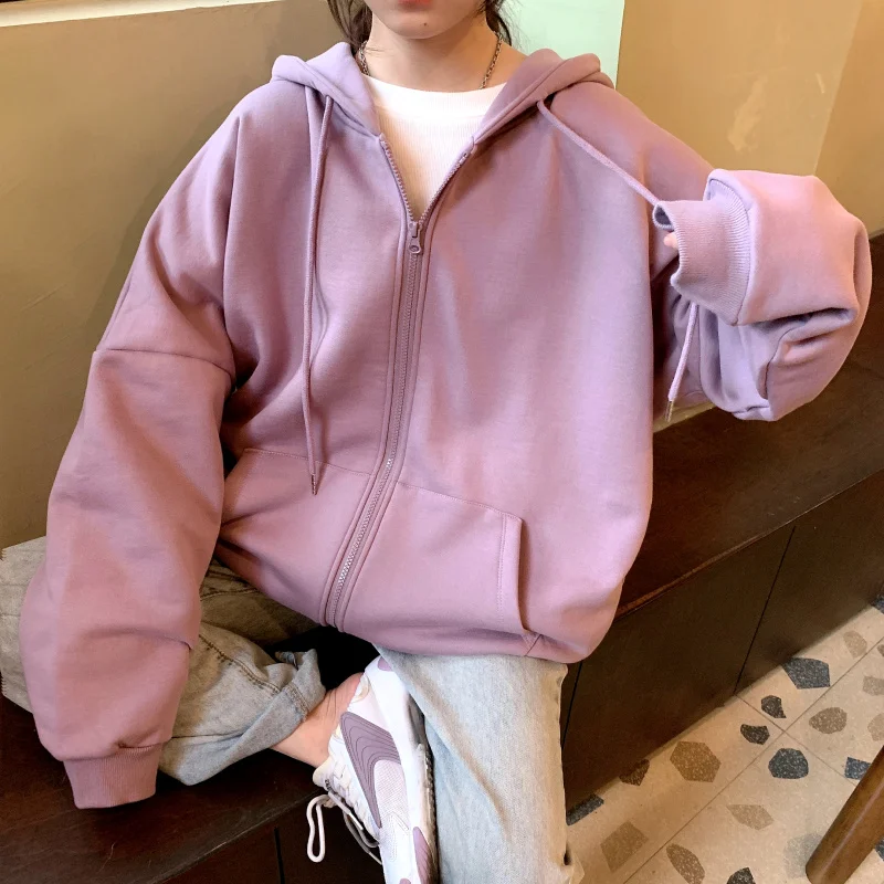 Sweetshirt for Girls Hooded Sweatshirts Zipper Sportswear Basic Hoodies Woman Hood Oversized Harajuku Zip Up Drawstring Hoodie