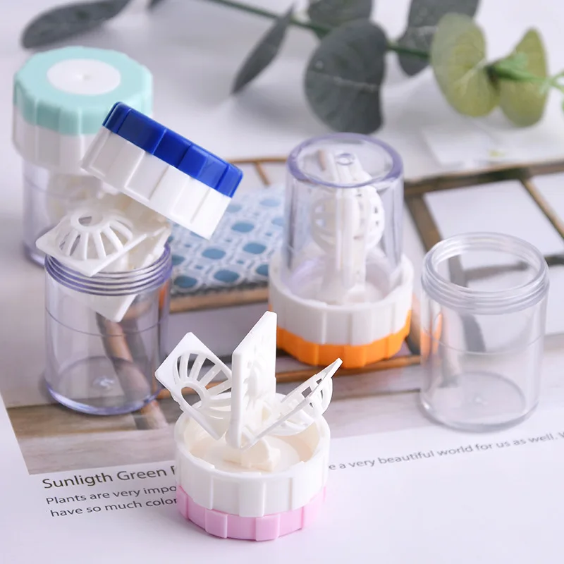 

Contact Lens Cleaner Case Box Manual Rotation Type Plastic Mini Simple Container Storage Holder For Portable Eyes Travel Kit