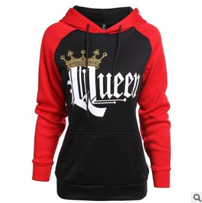 STYLE A QUEEN Модная новинка, осенне-зимняя толстовка с капюшоном для пар, толстовка с принтом короля и королевы, толстовка с капюшоном и длинным рукавом с карманом для влюбленных - Цвет: STYLE A QUEEN