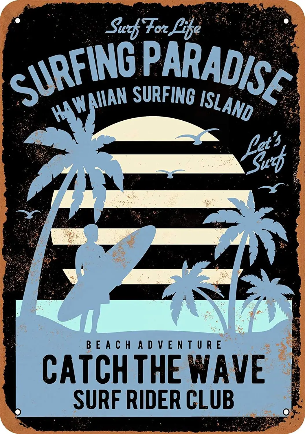 

WallColor 8*12 Metal Sign Surfing Paradise Hawaii Vintage Look