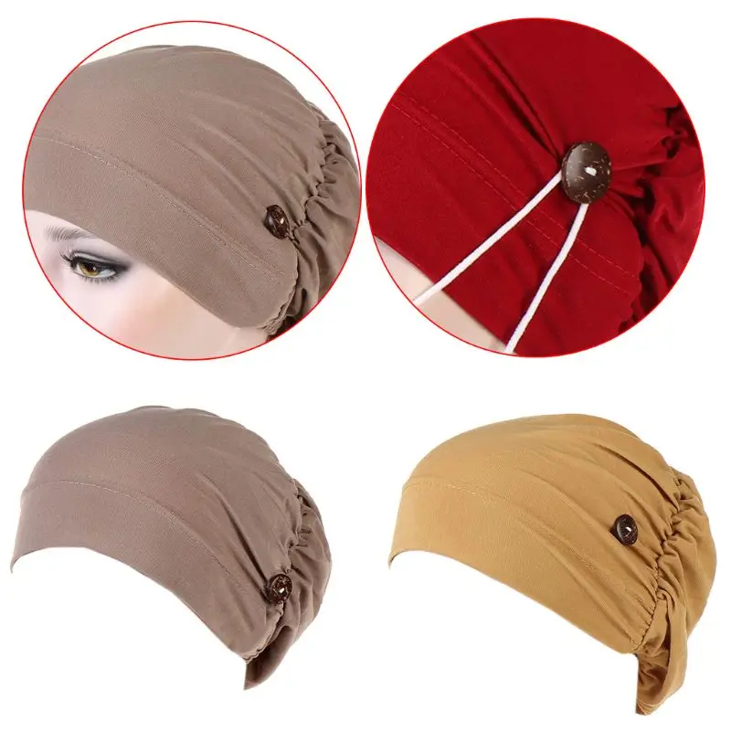 Для женщин мусульманский тюрбан Кепки с металлической кнопкой маска держатель