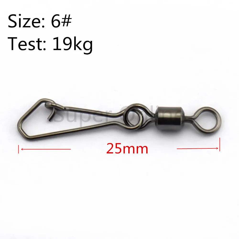 Size 6 25mm 19kg JOSHNESE 50 шт. нержавеющая сталь рыболовные Вертлюги MS+ QL Блокировка Rolling поворотный с крючком защелки рыболовный крючок Разъем - Цвет: Size 6 25mm 19kg
