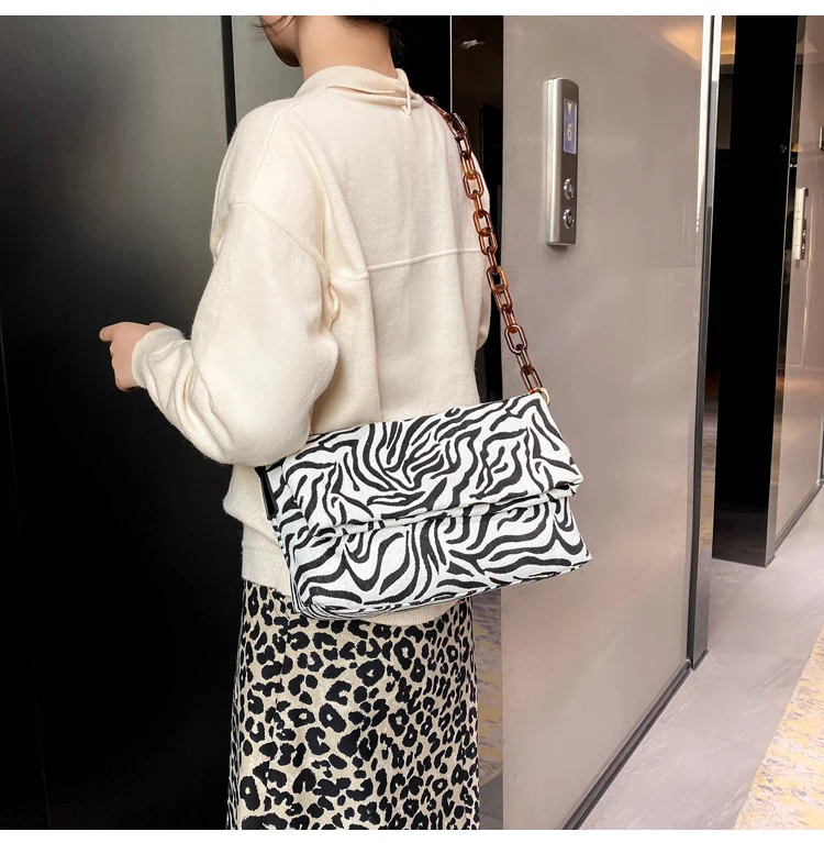

Simple Design Acrylic Chain Animal Prints Small Bag 2021 Fashion Women's Designer Handbag Big Capacity Shoulder Crossbody Purses