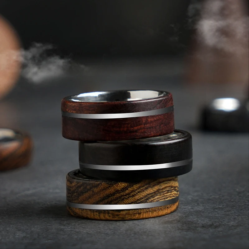 

Red sandalwood ring fashion ins handmade custom engraved ring