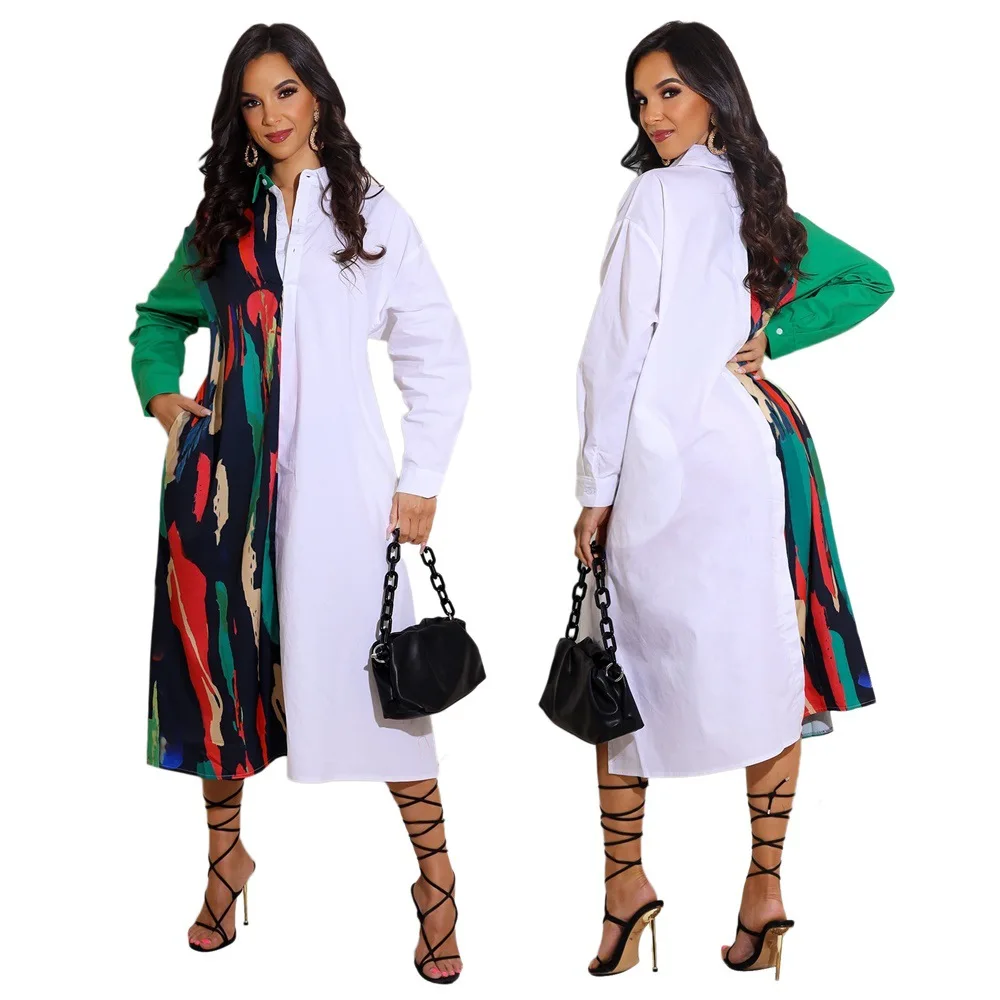

African Dresses for Women Summer African Women Long Sleeve Printing Polyester Dress African Clothes Women European Clothing
