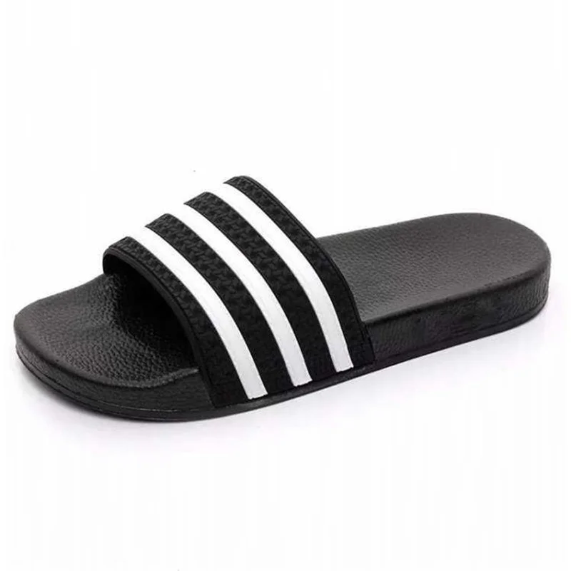 

Women's Summer New Slippers PVC Soft Bottom Bathroom Slippers Non-slip Beach Sandals and Slippers White Stripes Three Bars