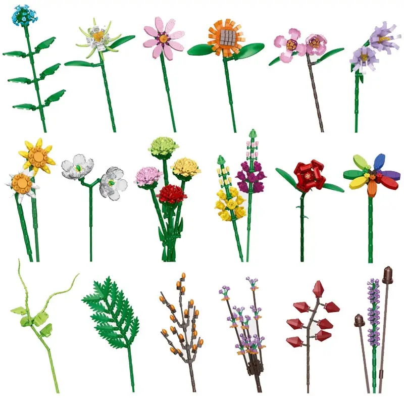

Set Building Blocks The Rose Vine Fern Leaf Flowers Bouquet Ideas Bricks Gifts Toys Educational Model For Children